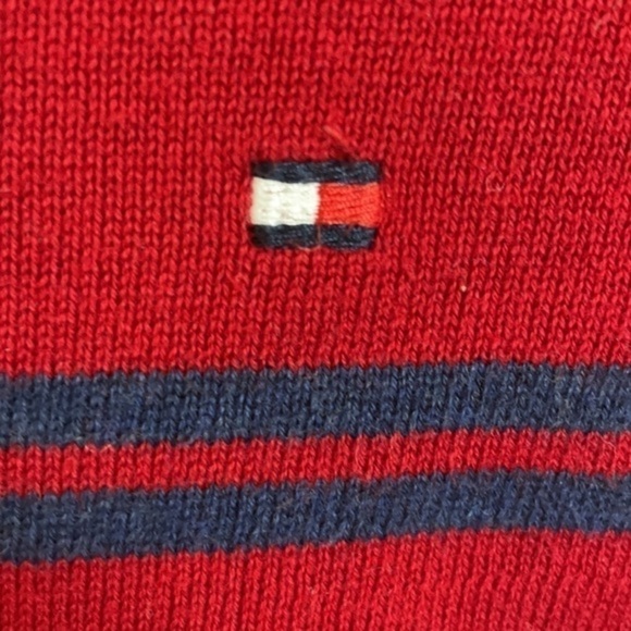 TOMMY HILFIGER | Women’s Red Sweater with Dark Blue Stripes Size SP - Picture 6 of 7